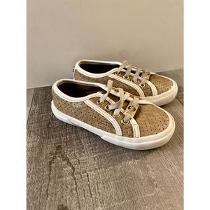 Classic Gold MIchael Kors Monogram Logo Slide On Shoes Little Girls Size 7